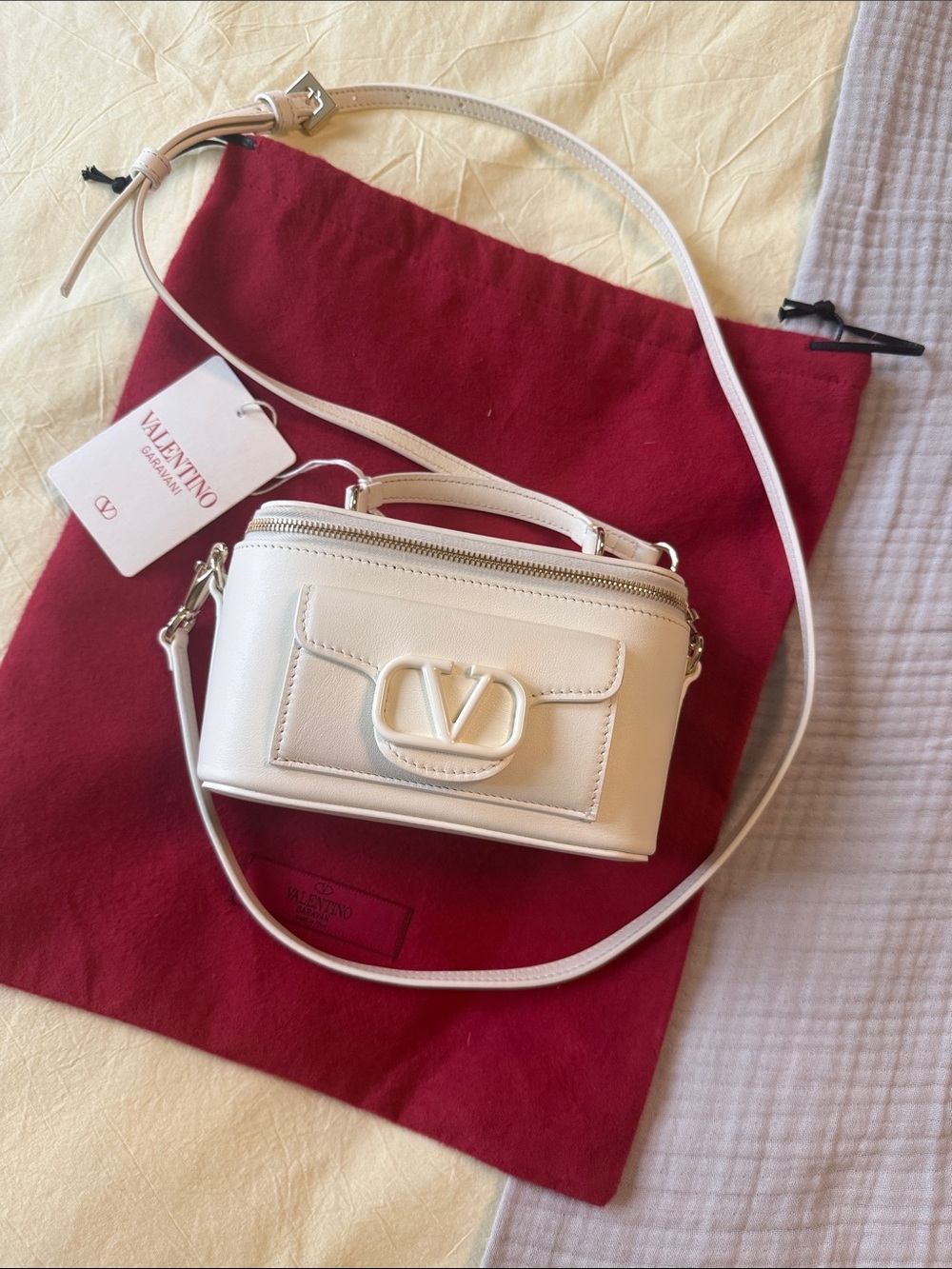 Valentino Garavani Cream VLogo Small Leather Crossbody